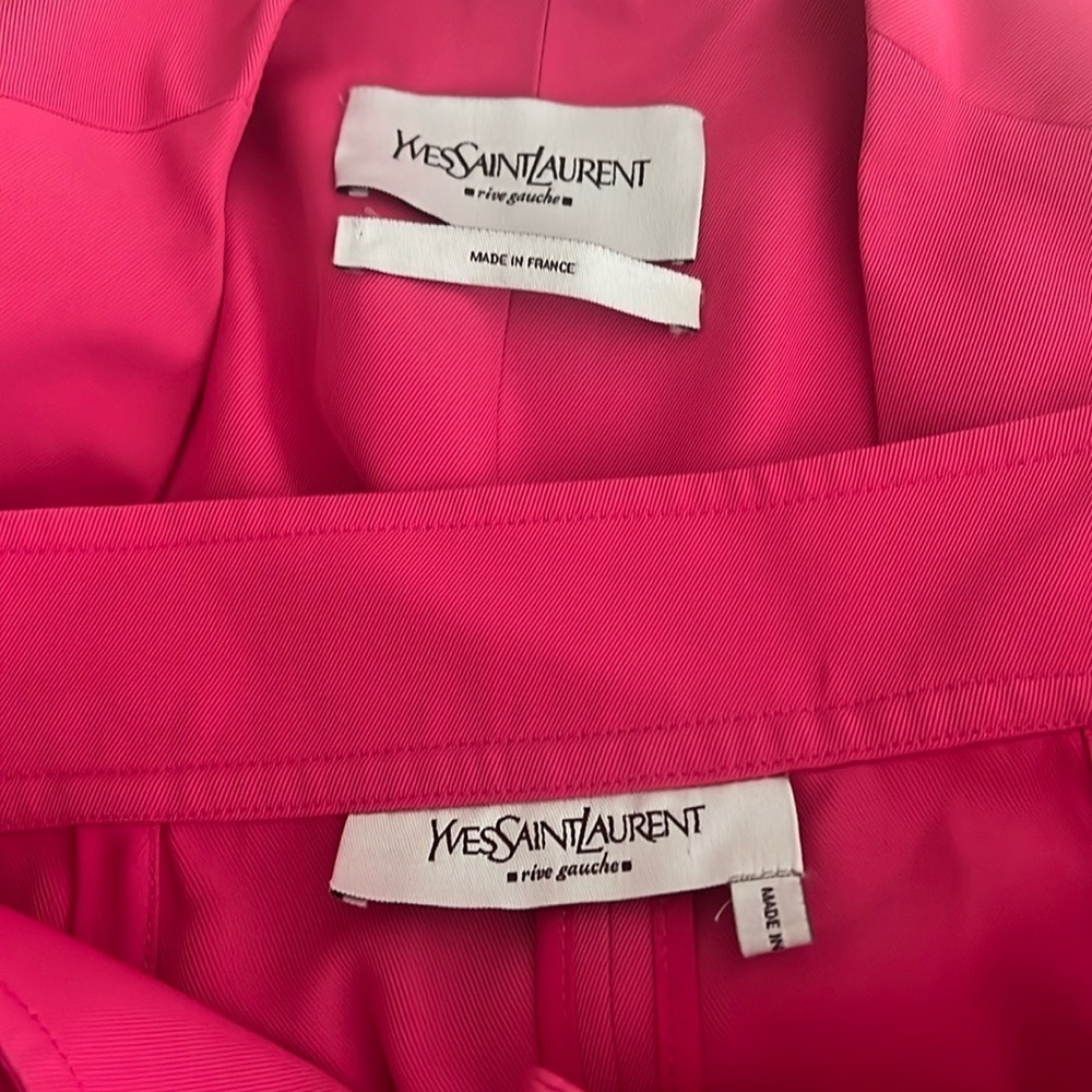 Yves Saint Laurent YSL Sz 38 Pink Vintage Three Piece Skirt Jacket Belt Suit - Picture 13 of 16